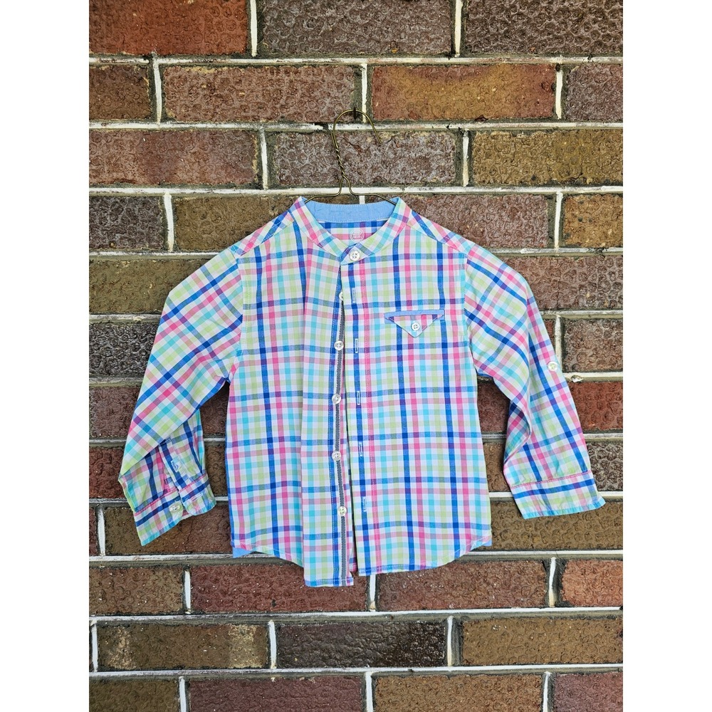 Wonder Nation Boys Multi Color Plaid Long Sleeve Button Down Shirt 3T
